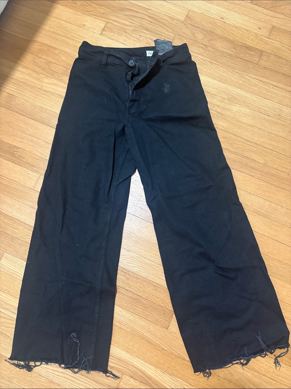 Zara Black Wide-Leg Frayed Hem Women’s Pants